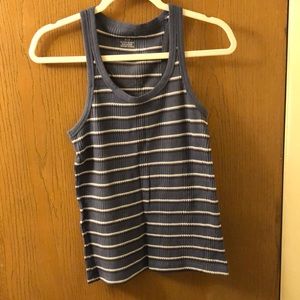 Marble blue sleeveless top., with stripes.